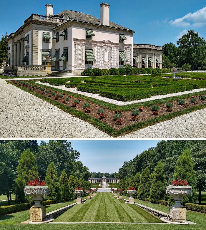 Historic homes with manicured gardens and classic architecture showcasing America’s architectural heritage.