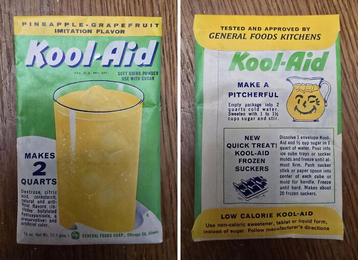Vintage Kool-Aid soft drink powder packaging showcasing classic 1950s beverage flavors and marketing style.