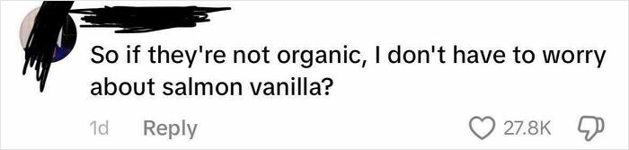 Comment showing a funny typo about "salmon vanilla," highlighting typos that might make you question intelligence.