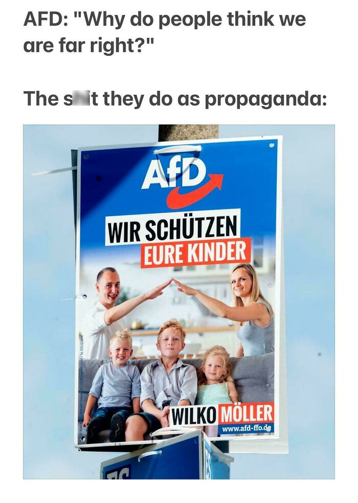 Political campaign poster with family attempting to promote protection, a there was an attempt moment that failed spectacularly.