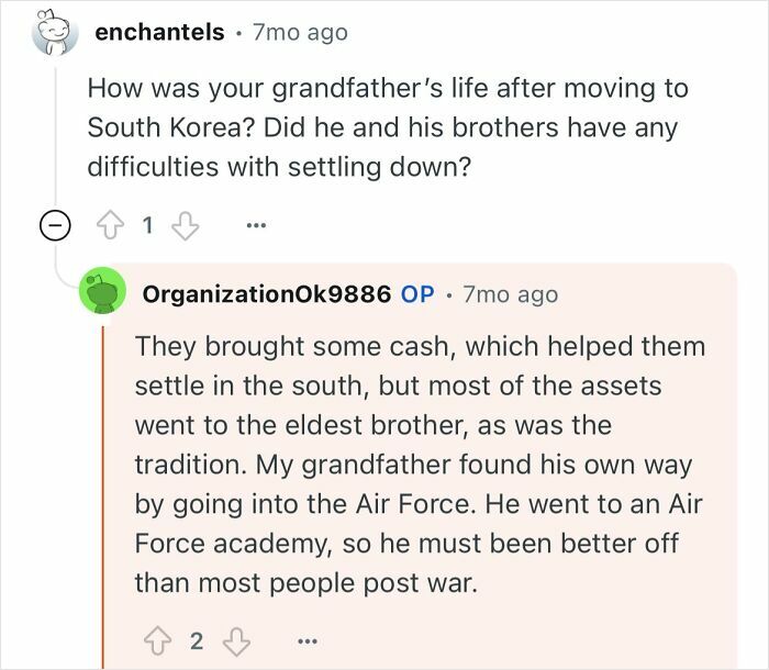 Reddit user discusses grandfather's life after escaping North Korea and settling in South Korea with his brothers.