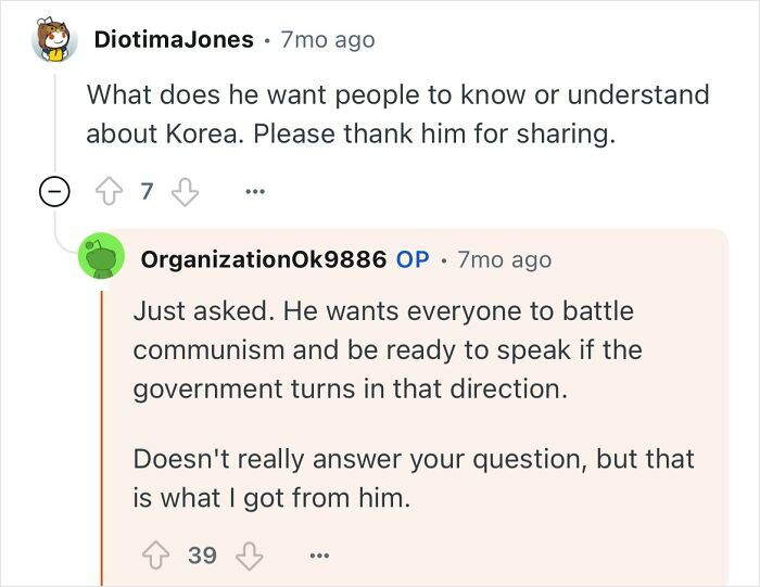 Conversation about what a North Korea escapee grandfather wants people to understand about Korea and communism.