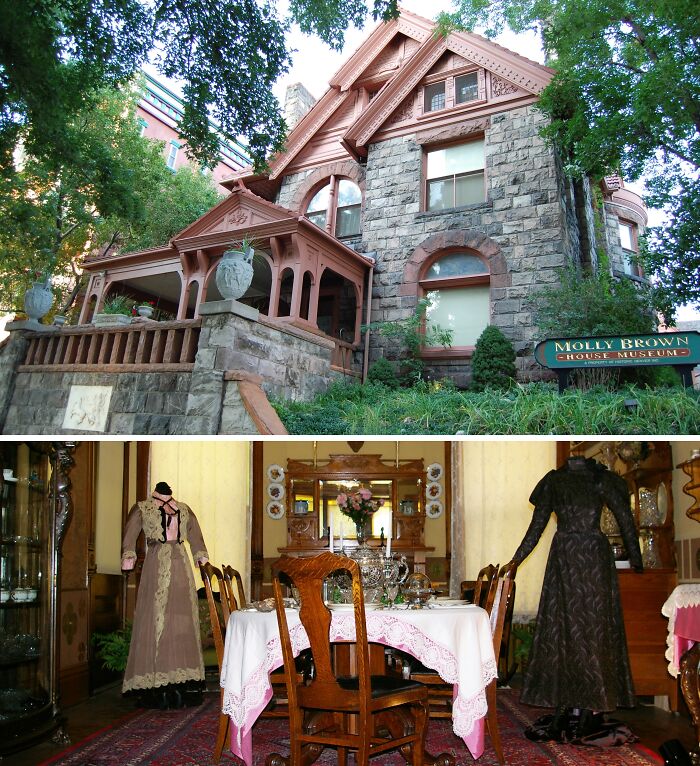 Stone historic home and vintage Victorian-style interior dining room showcasing America’s architectural heritage.