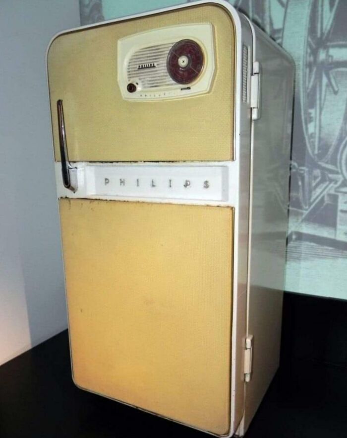 Vintage Philips refrigerator from the 1950s showcasing life and design essence of that era in a home setting.