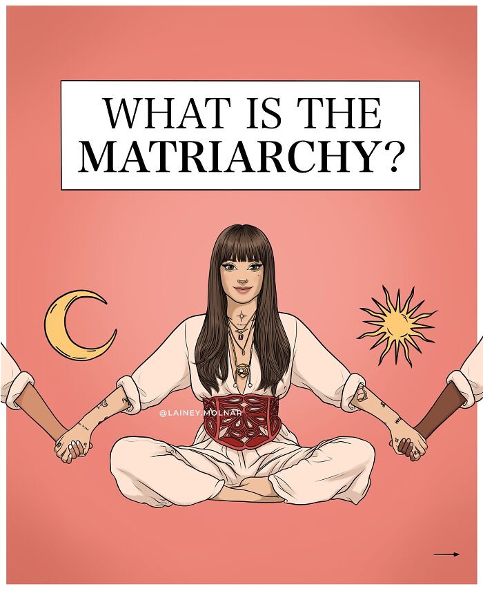 Illustration from Lainey Molnar comics exploring gender expectations, featuring a woman seated with symbolic sun and moon.