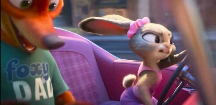 Animated characters in a car scene illustrating a confusing detail from a bad movie analyzed by an online group.