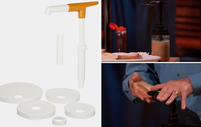 Innovative kitchen gadget featured in Shark Tank wins and fails, designed for easy food dispensing and portion control.