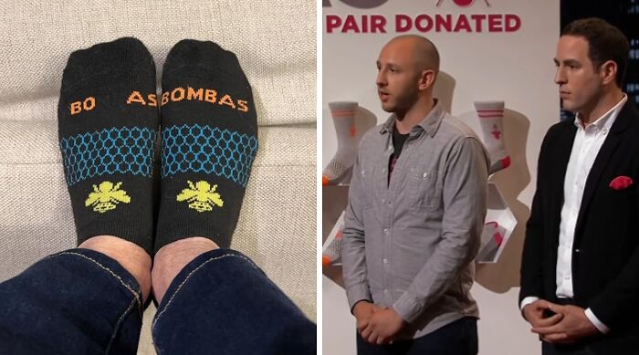 Two men pitch Bombas socks on Shark Tank, showcasing product success and memorable wins and fails.