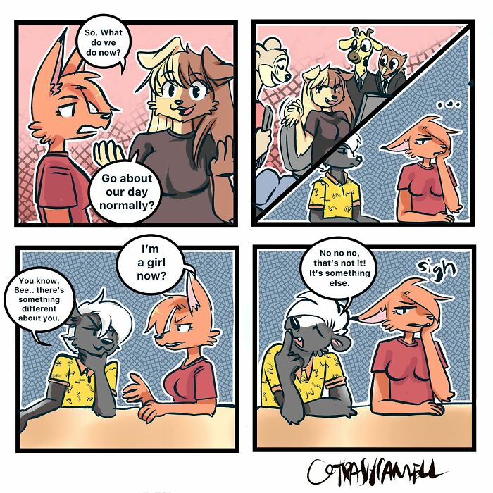 Animal comics depicting anthropomorphic characters capturing the chaos and humor of being human in daily life situations.