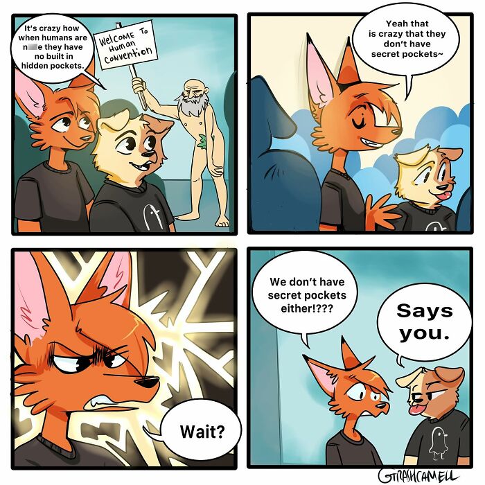 Anthropomorphic animal comics humorously capturing the chaos of human traits and secret pockets in daily life.