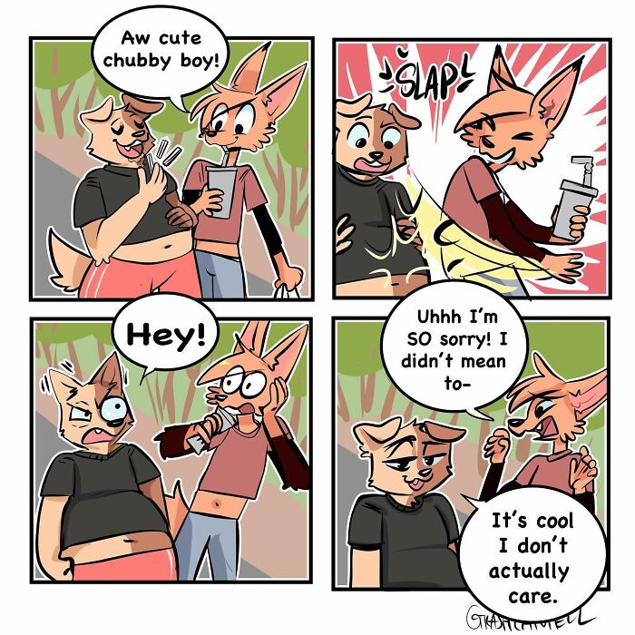 Animal comics showing playful interaction and unexpected reactions capturing the chaos of being human in a humorous way.