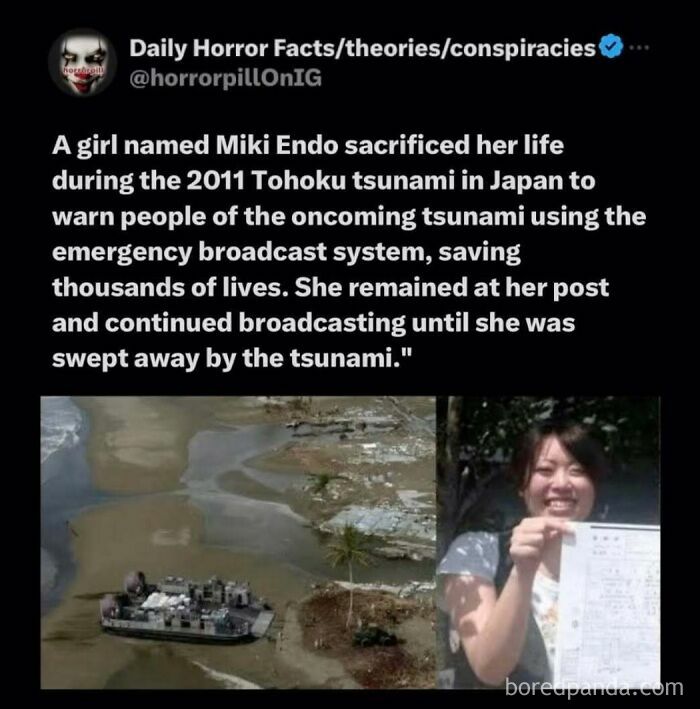 Screenshot from Horror Pill online group sharing the story of Miki Endo who died during 2011 Tohoku tsunami warning.