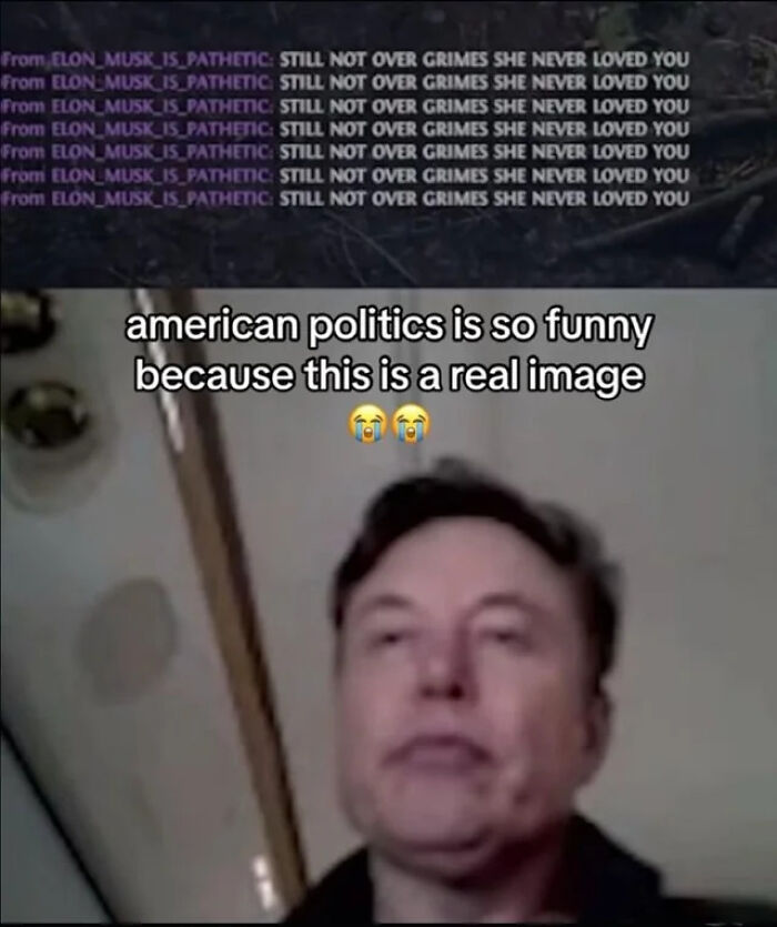 Man with blurry face in a video call with text about American politics, illustrating chaotic good doing right in their own way.