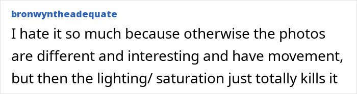 Comment on Vogue fans enraged with Anne Hathaway's photoshoot criticizing lighting and saturation affecting image quality. Comment on Vogue fans enraged with Anne Hathaway's photoshoot criticizing lighting and saturation affecting image quality.