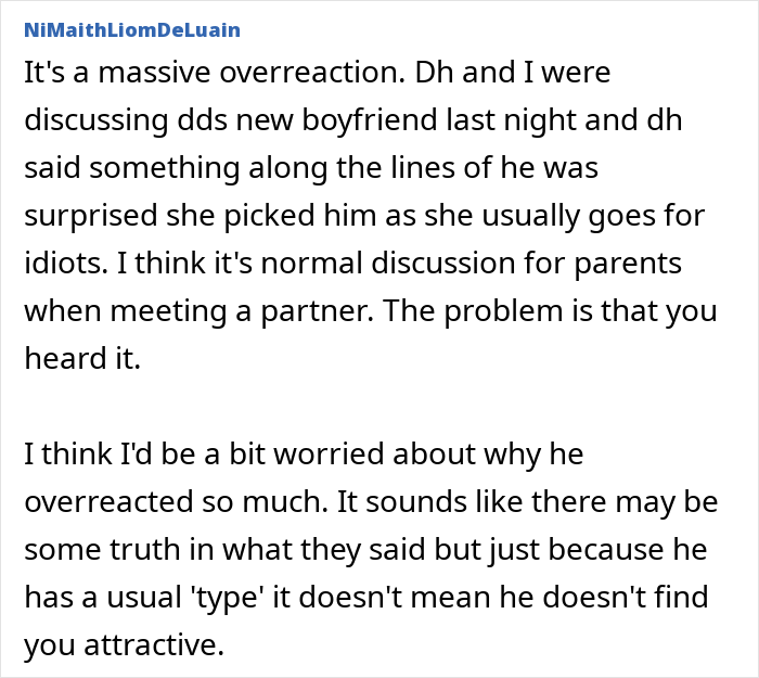 Woman shocked after overhearing boyfriend&rsquo;s parents talking about her, feeling hurt and not wanting to see them again.