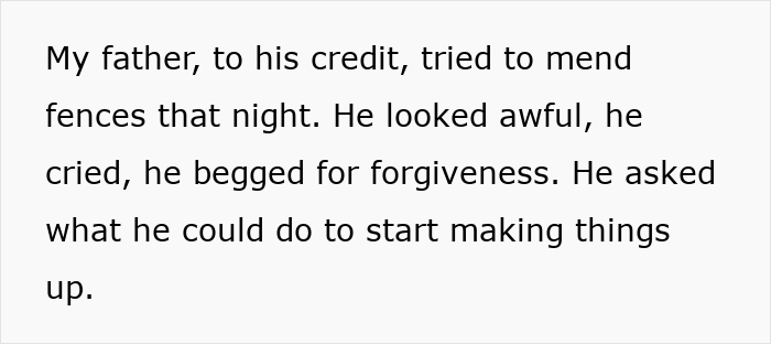 Text describing a father in tears, begging for forgiveness after DNA results reveal his illegitimate son is his golden child. Text describing a father in tears, begging for forgiveness after DNA results reveal his illegitimate son is his golden child.