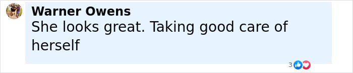 Woman commenting that the Bond Girl, 70, looks great and is taking good care of herself in a rare sighting. Woman commenting that the Bond Girl, 70, looks great and is taking good care of herself in a rare sighting.