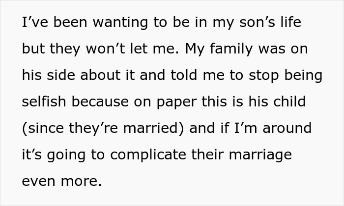 Text expressing frustration about a bio dad refusing to babysit, causing ongoing family drama and relationship complications.