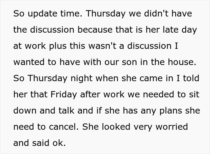 Text excerpt showing a husband feeling sick after realizing who their son is named after, discussing plans to talk. - 10