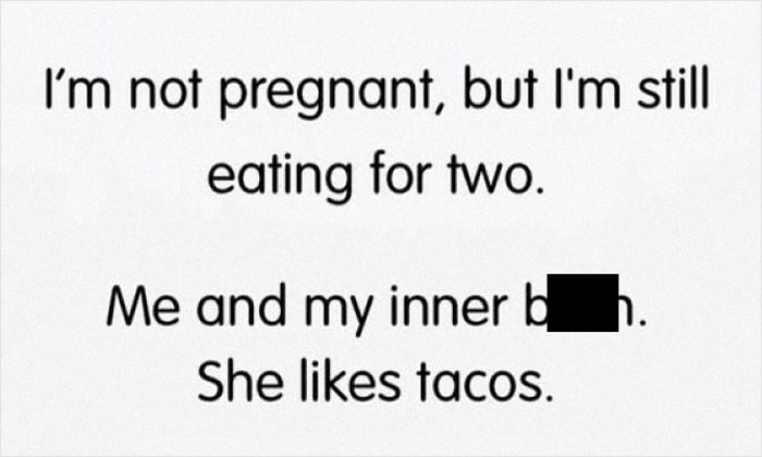 Funny meme about eating for two and enjoying tacos, capturing humor of Hispanic culture and experiences.