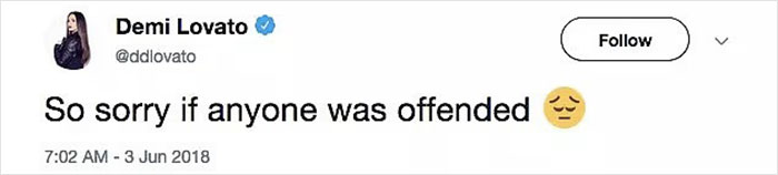 Screenshot of Demi Lovato tweet apologizing with a sad emoji, related to shocking x-rated act controversy and bodyguard. Screenshot of Demi Lovato tweet apologizing with a sad emoji, related to shocking x-rated act controversy and bodyguard.