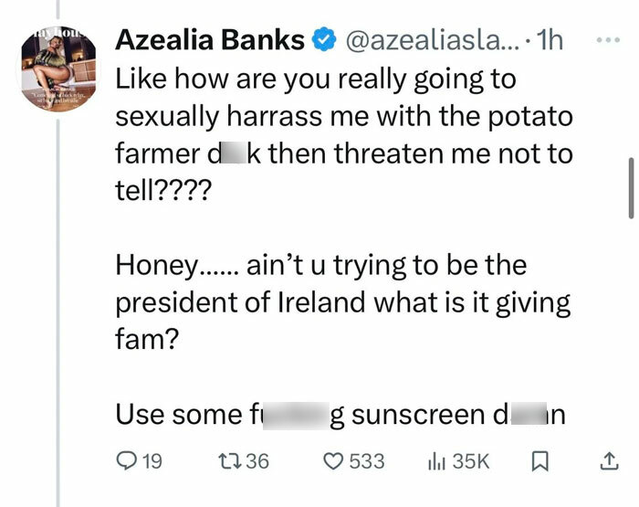 Azealia Banks' tweet with accusations related to Conor McGregor's leaked X-rated pic causing viral controversy.