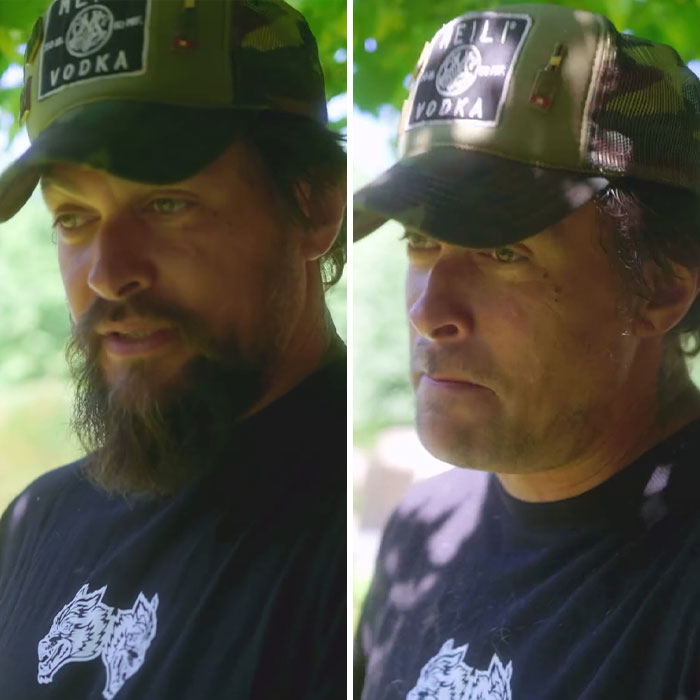 Jason Momoa showing emotions after shaving off his iconic beard, surprising fans with the new look outdoors. - 8