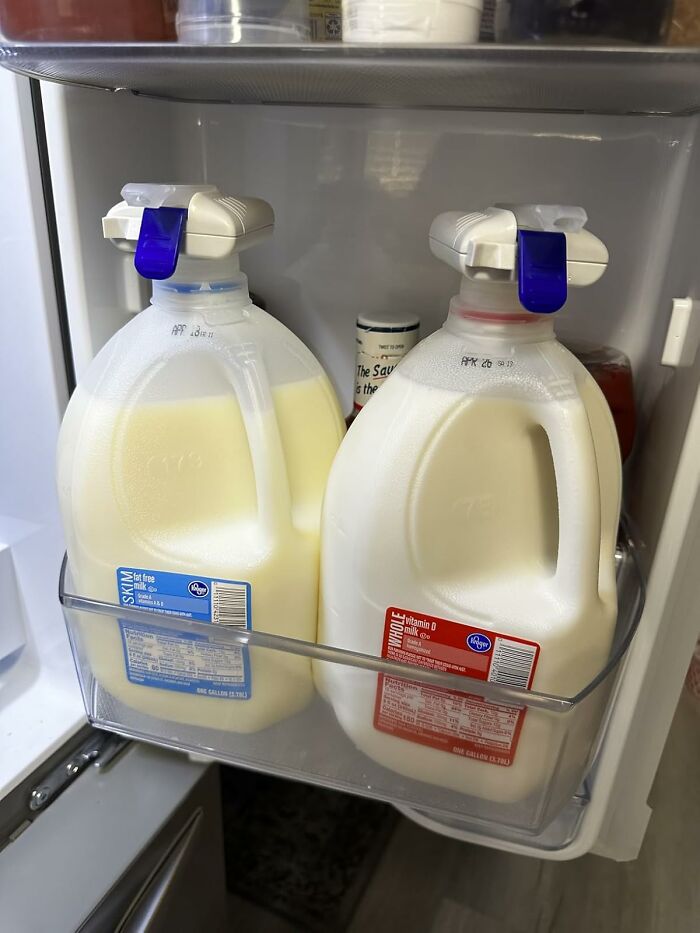 Milk gallon containers with airtight pour spouts, showing kitchen items that are brilliant and worth the counter space.
