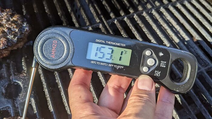 Digital thermometer showing 153.1°F on grill, one of the 5-star Prime Day finds worth every click.