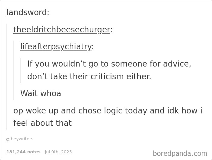 Positive text post about taking criticism only from those you seek advice from, promoting important positivity and uplifting messages.