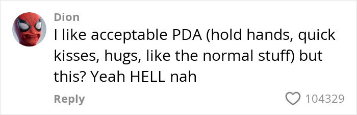 Social media comment about acceptable PDA and disapproval of disrespectful PDA acts sparking passenger fumes on plane.