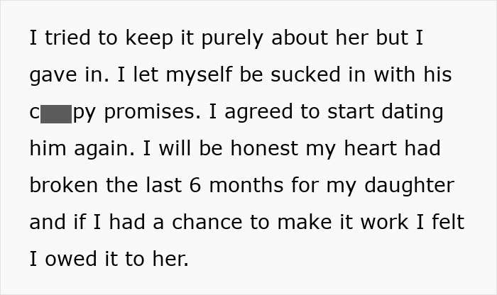 Text excerpt with man canceling plans and focusing on daughter, highlighting cycle trip and relationship conflict. Text excerpt with man canceling plans and focusing on daughter, highlighting cycle trip and relationship conflict.