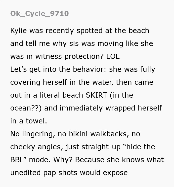 Kylie Jenner at the beach covering herself, revealing a nasty looking plastic surgery scar after recent procedures.