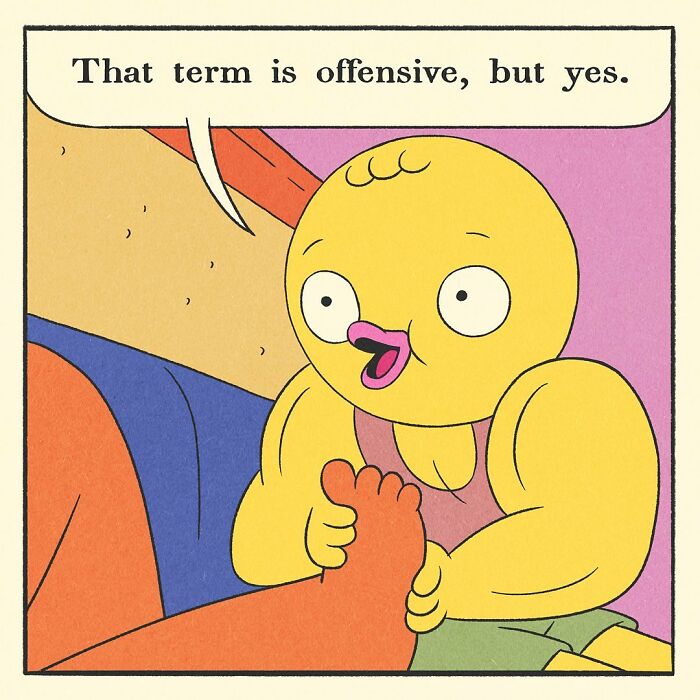 Comic panel showing a colorful balcony with a speech bubble about being offered a job, part of a bodybuilding duck story.