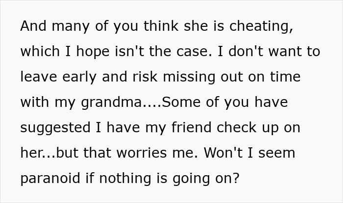 Text excerpt about concern a best friend saw girlfriend with another man, considering checking email but fearing paranoia.