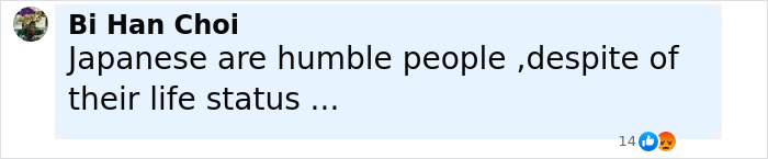 Comment by Bi Han Choi praising humble nature of Japanese people despite life status, related to Japanese Princess Kako viral moment