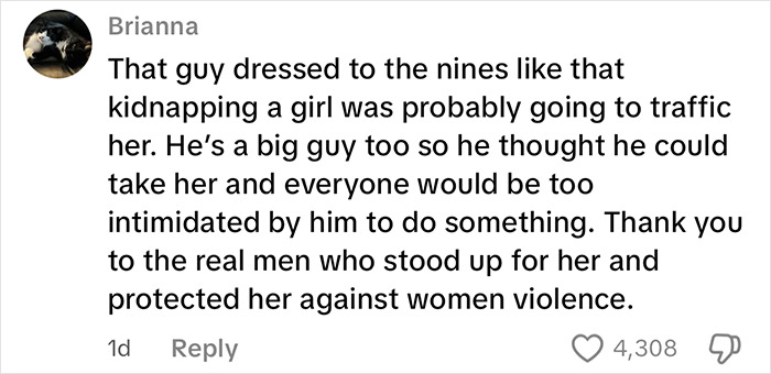 Comment praising men delivering vigilante justice after a brute attacked a woman on a subway platform.