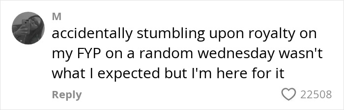 Comment from user M expressing surprise at discovering royalty on their feed, relating to Mongolian king descendant news.