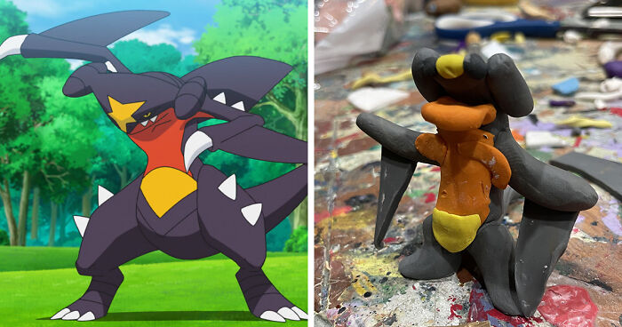 Comparison of a poorly-made clay figure of a favorite Pokémon next to the original animated character.