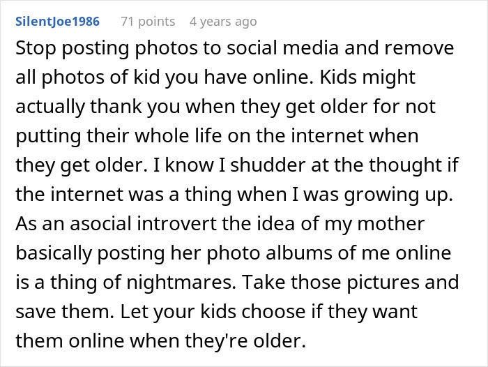 Comment advising a woman to remove all photos of her kid from social media amid CPS threats from MIL for privacy. Comment advising a woman to remove all photos of her kid from social media amid CPS threats from MIL for privacy.