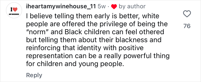 Comment on social media about a 2YO toddler realizing she&rsquo;s Black after daycare and mom&rsquo;s empowering reply about identity and representation.