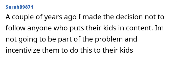 Comment from user SarahB9871 criticizing momfluencers staging beach day with daughter for online fame. Comment from user SarahB9871 criticizing momfluencers staging beach day with daughter for online fame.