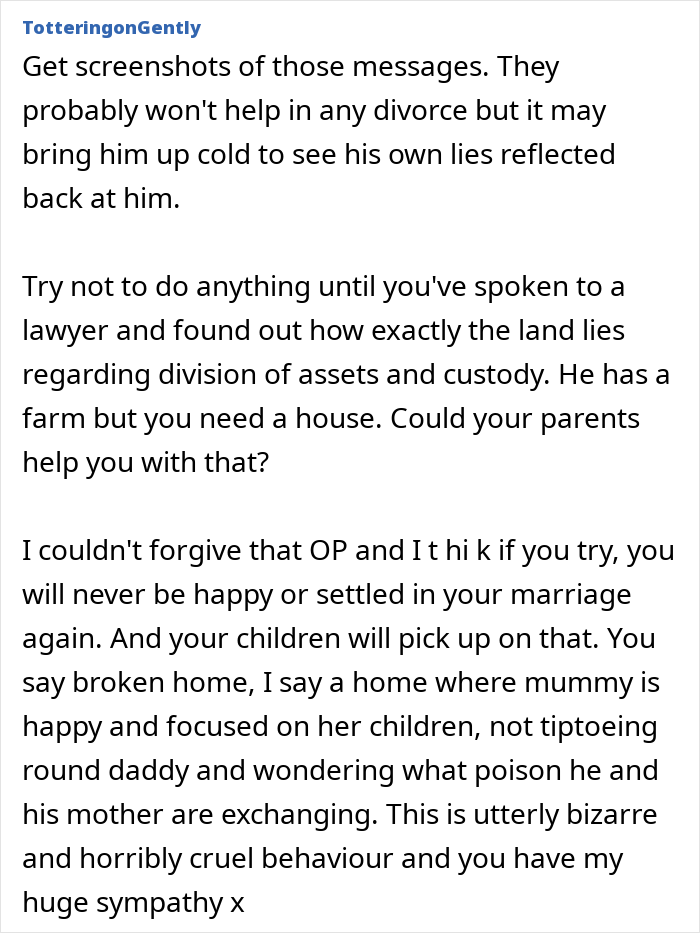 Advice on handling a woman discovers husband texted his mother revealing lies and marriage trust issues