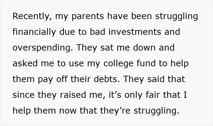 Teen refusing to sacrifice future by using college fund to fix parents’ financial mistakes, facing family conflict. - 3