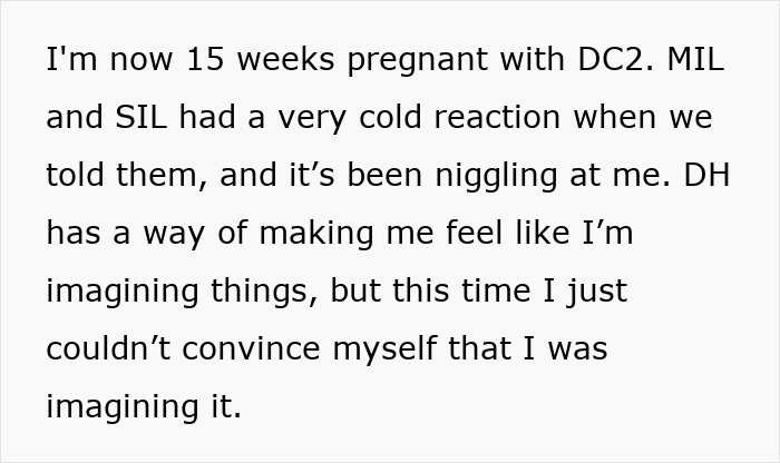 Text message conversation about pregnancy with a woman feeling uneasy after husband lied to his mother and sister-in-law.