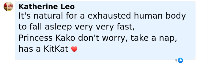 Comment about Princess Kako going viral after being spotted asleep in economy class, mentioning exhaustion and taking a nap.