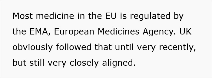 Text explaining that European pharmacies do not use bottles like in the U.S., highlighting differences in medicine regulation by the EMA. Text explaining that European pharmacies do not use bottles like in the U.S., highlighting differences in medicine regulation by the EMA.