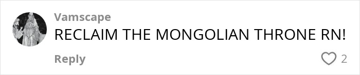 Comment on social media saying reclaim the Mongolian throne, relating to descendant of the last king of Mongolia.