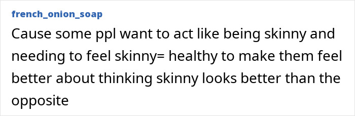 Text post about perceptions of being skinny, reflecting fans' views on Ilona Maher's response to Kate Moss&rsquo; quote on skinny.