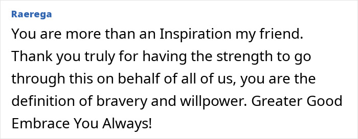 Comment praising a woman burned in gas station explosion for her bravery and transformation inspiring many online. - 22